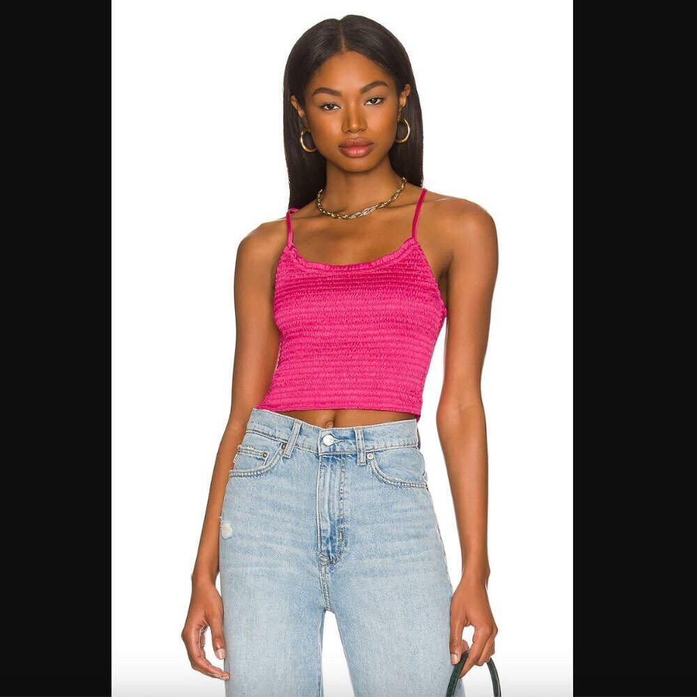 Free People Right on Bright Fuchsia Smocked Cami Tank S